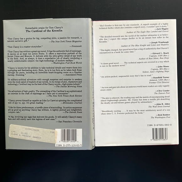 Tom Clancy hardcovers: The Hunt for Red October & Clear and Present Danger - Picture 2 of 14